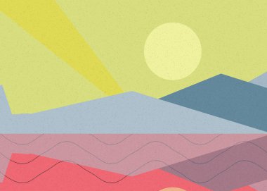 Geometrik peyzaj üretken sanat afişi çizimi