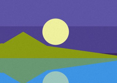 Geometrik peyzaj üretken sanat afişi çizimi