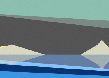 Geometrik peyzaj üretken sanat afişi çizimi