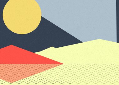 Geometrik peyzaj üretken sanat afişi çizimi