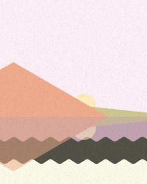 Geometrik manzara, üretken sanat posteri, vektör illüstrasyonu 