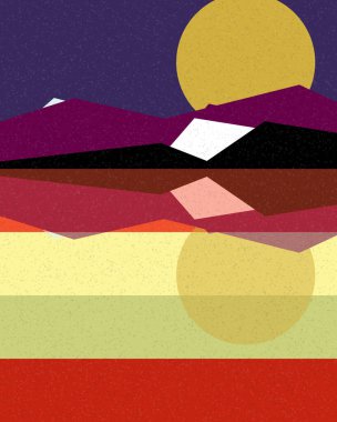 Geometrik manzara, üretken sanat posteri, vektör illüstrasyonu 