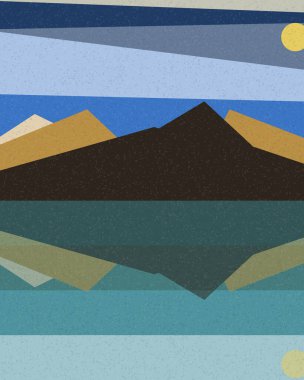 Geometrik manzara, üretken sanat posteri, vektör illüstrasyonu 