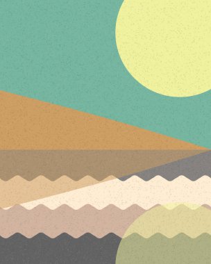 Geometrik manzara, üretken sanat posteri, vektör illüstrasyonu 