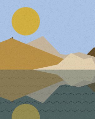 Geometrik manzara, üretken sanat posteri, vektör illüstrasyonu 
