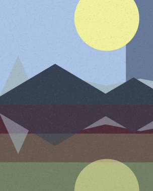 Geometrik manzara, üretken sanat posteri, vektör illüstrasyonu 