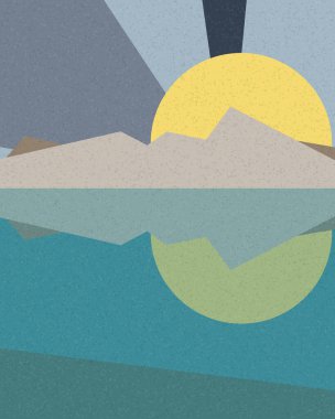 Geometrik manzara, üretken sanat posteri, vektör illüstrasyonu 