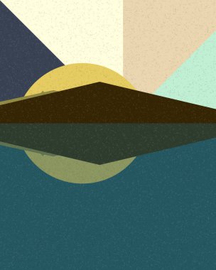 Geometrik manzara, üretken sanat posteri, vektör illüstrasyonu 