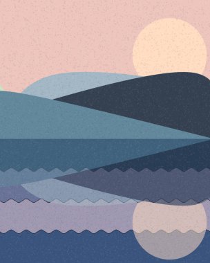 Geometrik manzara, üretken sanat posteri, vektör illüstrasyonu 