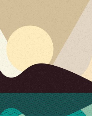 Geometrik manzara, üretken sanat posteri, vektör illüstrasyonu 