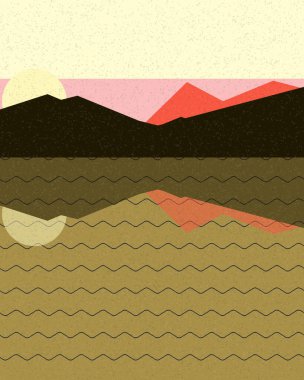 Geometrik manzara, üretken sanat posteri, vektör illüstrasyonu 