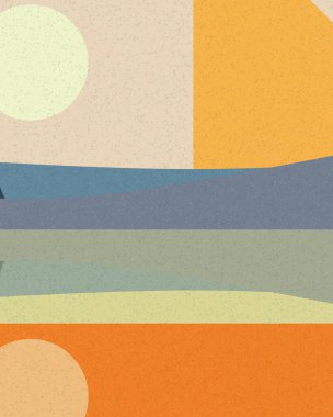 Geometrik manzara, üretken sanat posteri, vektör illüstrasyonu 