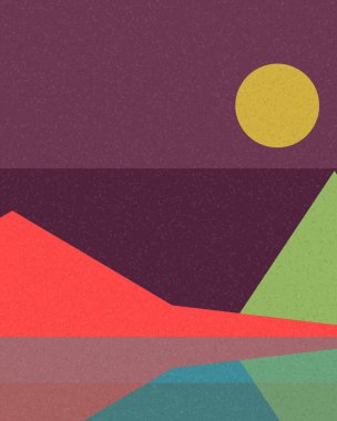 Geometrik manzara, üretken sanat posteri, vektör illüstrasyonu 
