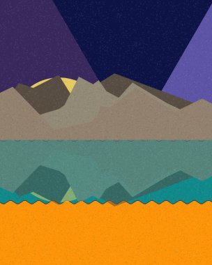 Geometrik manzara, üretken sanat posteri, vektör illüstrasyonu 