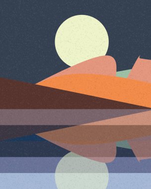 Geometrik manzara, üretken sanat posteri, vektör illüstrasyonu 