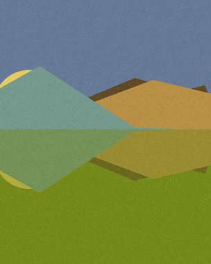 Geometrik dağlar manzarası, üretici poster çizimi 