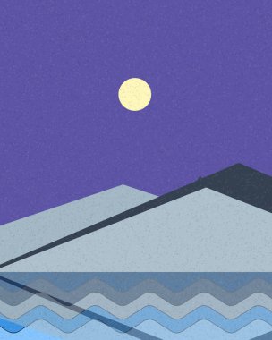 Geometrik manzara, üretken sanat posteri, vektör illüstrasyonu 