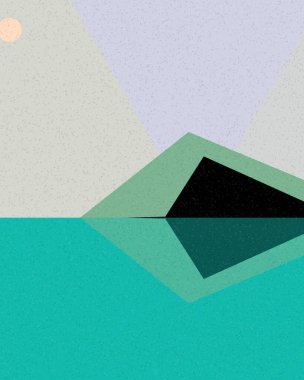 Geometrik manzara, üretken sanat posteri, vektör illüstrasyonu 