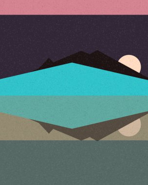 Geometrik manzara, üretken sanat posteri, vektör illüstrasyonu 