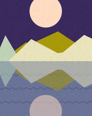 Geometrik manzara, üretken sanat posteri, vektör illüstrasyonu 