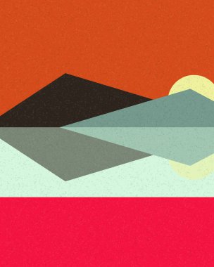 Geometrik manzara, üretken sanat posteri, vektör illüstrasyonu 