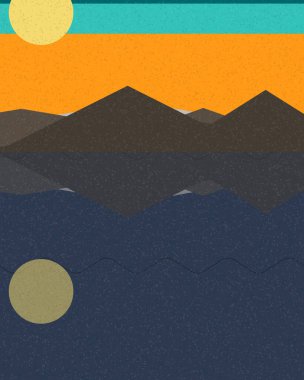 Geometrik manzara, üretken sanat posteri, vektör illüstrasyonu 