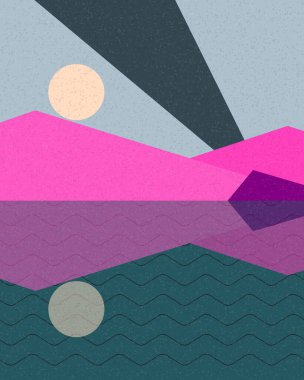 Geometrik manzara, üretken sanat posteri, vektör illüstrasyonu 