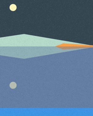 Geometrik manzara, üretken sanat posteri, vektör illüstrasyonu 