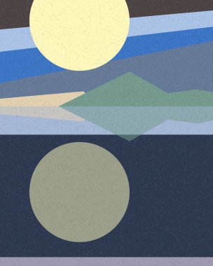 Geometrik manzara, üretken sanat posteri, vektör illüstrasyonu 