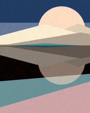 Geometrik manzara, üretken sanat posteri, vektör illüstrasyonu 