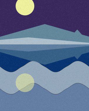 Geometrik dağlar manzarası, üretici poster çizimi 