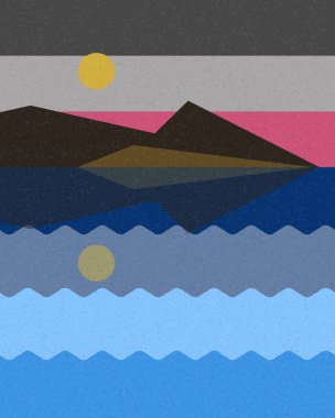 Geometrik manzara, üretken sanat posteri, vektör illüstrasyonu 