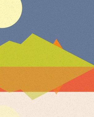 Geometrik manzara, üretken sanat posteri, vektör illüstrasyonu 