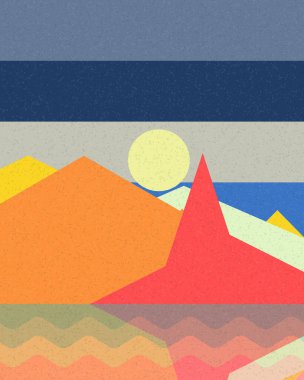 Geometrik manzara, üretken sanat posteri, vektör illüstrasyonu 