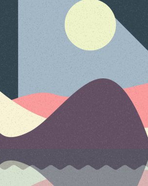 Geometrik manzara, üretken sanat posteri, vektör illüstrasyonu 