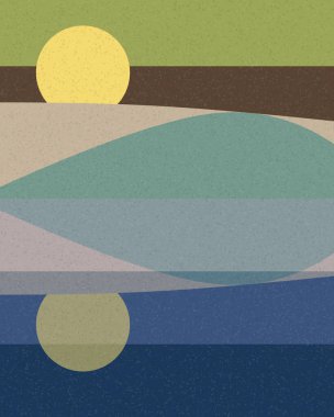 Geometrik manzara, üretken sanat posteri, vektör illüstrasyonu 