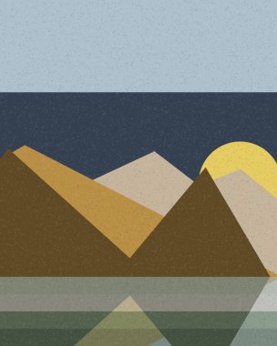 Geometrik manzara, üretken sanat posteri, vektör illüstrasyonu 