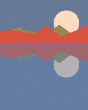 Geometrik manzara, üretken sanat posteri, vektör illüstrasyonu 