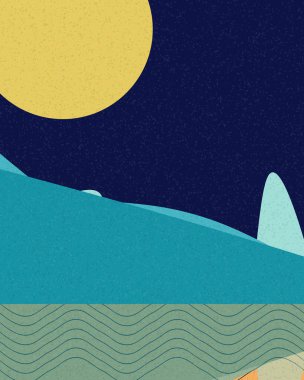 Geometrik manzara, üretken sanat posteri, vektör illüstrasyonu 