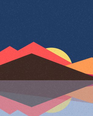 Geometrik manzara, üretken sanat posteri, vektör illüstrasyonu 