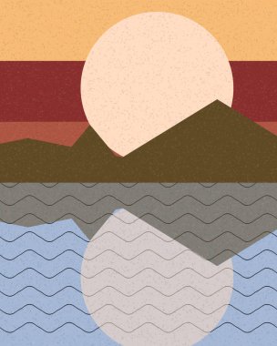 Geometrik manzara, üretken sanat posteri, vektör illüstrasyonu 