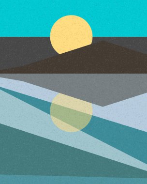 Geometrik manzara, üretken sanat posteri, vektör illüstrasyonu 