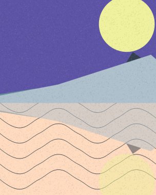 Geometrik manzara, üretken sanat posteri, vektör illüstrasyonu 