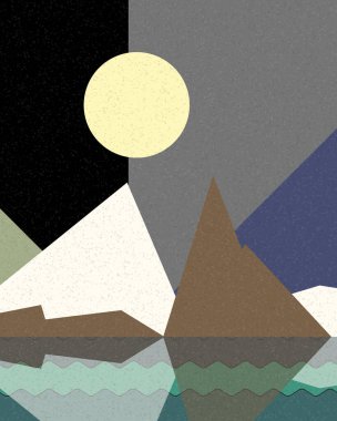 Geometrik manzara, üretken sanat posteri, vektör illüstrasyonu 