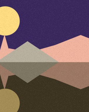 Geometrik manzara, üretken sanat posteri, vektör illüstrasyonu 