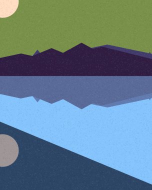 Geometrik manzara, üretken sanat posteri, vektör illüstrasyonu 