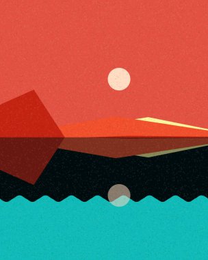 Geometrik manzara, üretken sanat posteri, vektör illüstrasyonu 
