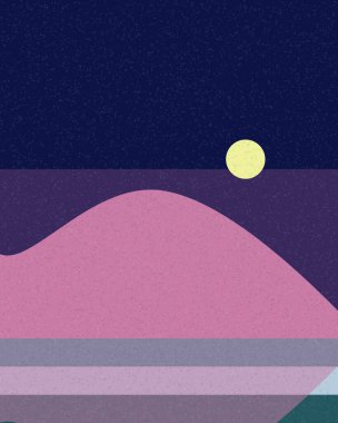 Geometrik manzara, üretken sanat posteri, vektör illüstrasyonu 