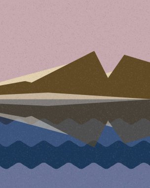 Geometrik manzara, üretken sanat posteri, vektör illüstrasyonu 