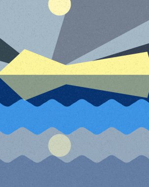 Geometrik manzara, üretken sanat posteri, vektör illüstrasyonu 